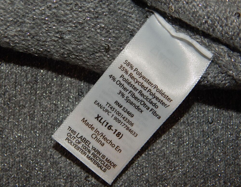 Women's Time And Tru V Neck Sequin Sweater GRAY Pullover Size XL (16-18) NWT - Picture 7 of 16